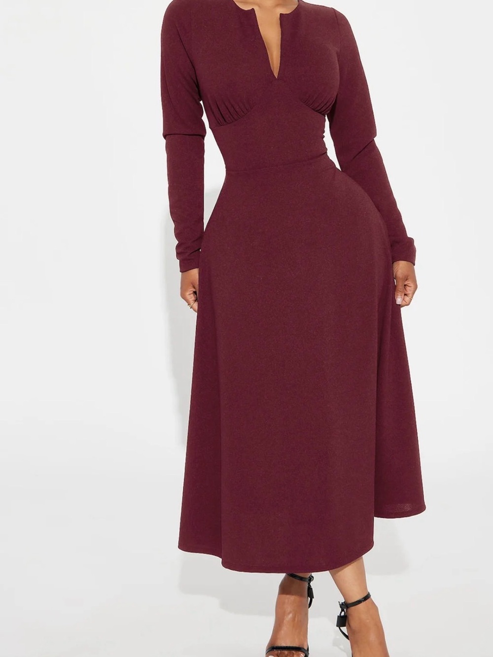 Fashion Nova Wine Long Sleeve Midi Dress